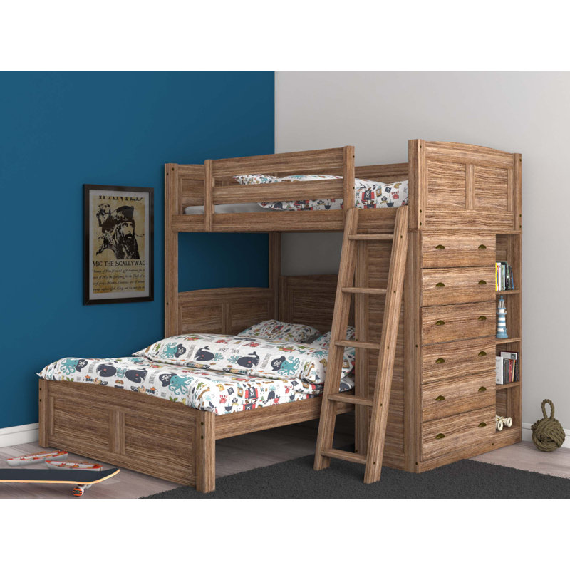Harriet Bee Batista Twin Over Full LShaped Bunk Bed with Bookcase and